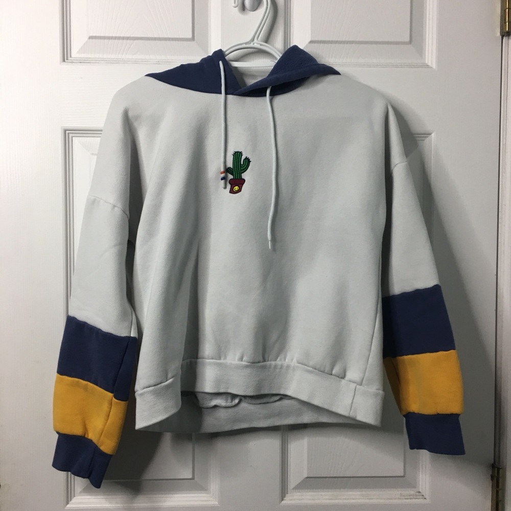 Women’s Blue and Yellow Cute Cactus Hoodie